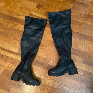 Over the Knee Black Leather Boots